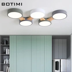 BOTIMI 220V LED Ceiling Lights With Round Metal Lampshade For Living Room Modern Surface Mounted Ceiling Light Wood Bedroom Lamp