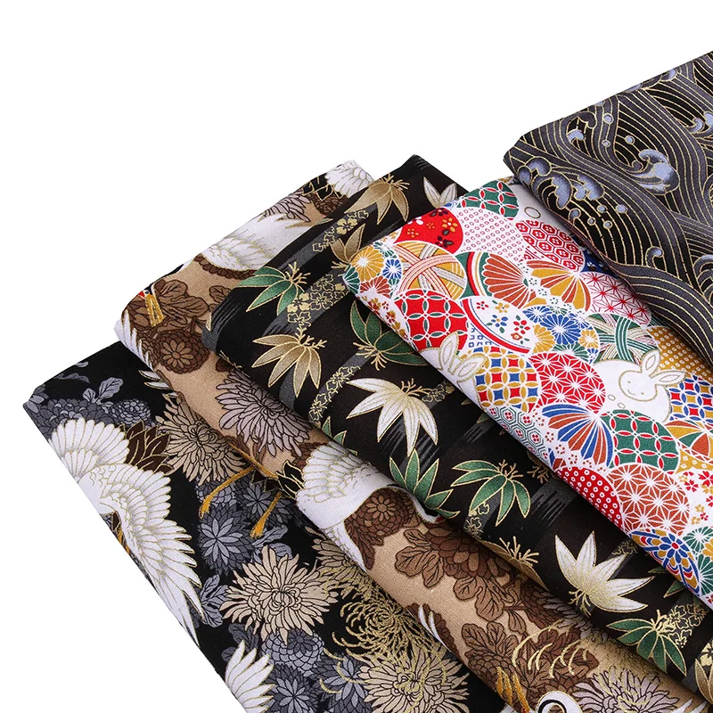 Japanese Kimono Fabric Black Print Cotton Diy Fabric For Sewing Dress Or Patchwork Material TJ1023