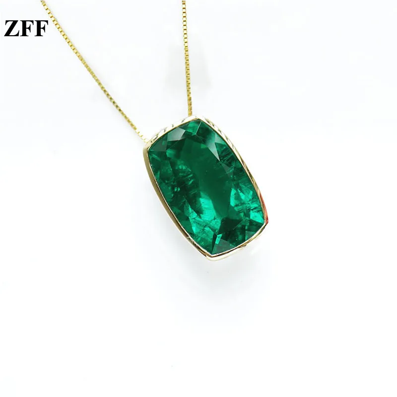 

Simple Emerald Necklace Pendant Sterling 10K Gold Lab Grown Gemstone 12.5ct for Women Birthday Jewelry Gift