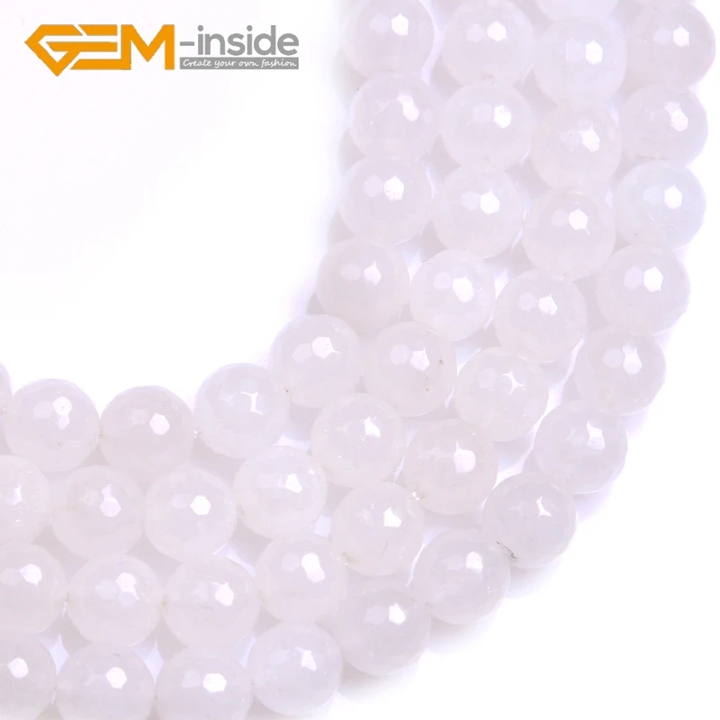 Round White Jades Beads For Jewelry Making Loose Bead For Jewelry Making Strand 15\