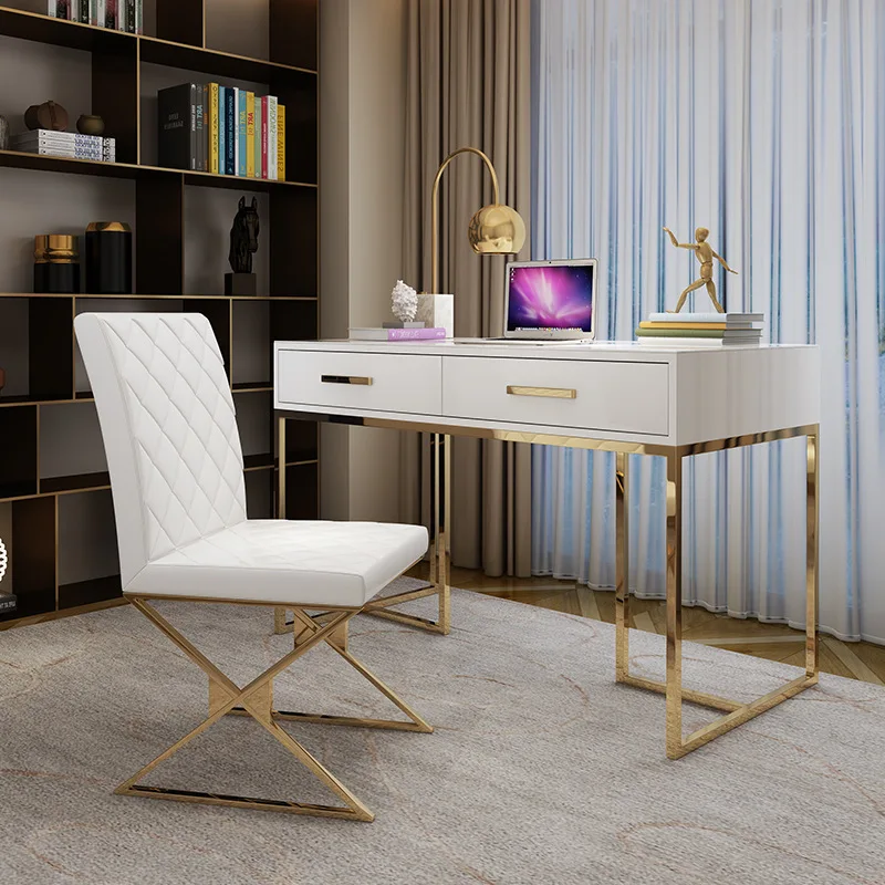 Nordic Light luxury postmodern simple desk model room study light luxury matching furniture stainless steel gilded desk