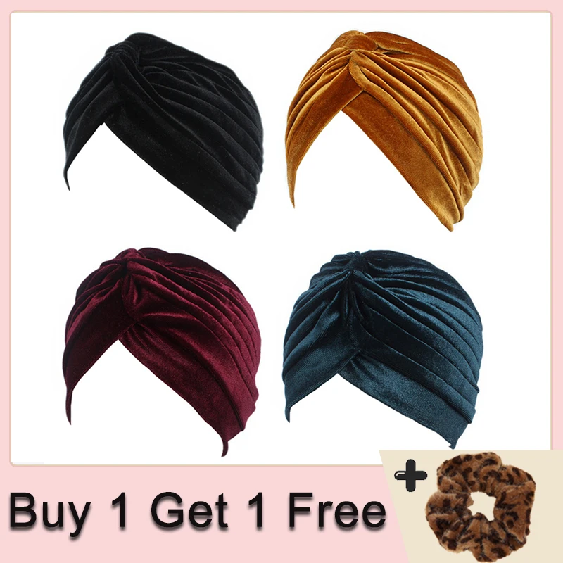 Newest Velvet Twist Turban Hats for Women Muslim Headscarf Bonnet Islamic Hijab Turbante Winter India Cap African Warp Wholesale