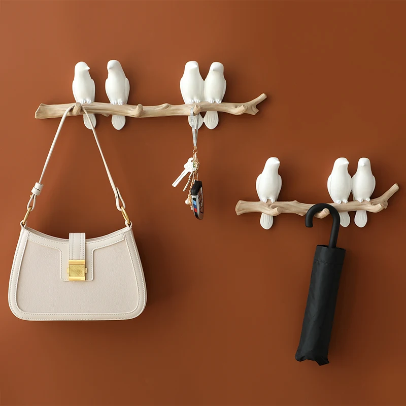 Uccelli in resina Figurine ganci da parete accessori decorativi per la decorazione domestica borsa portachiavi borsa appendiabiti appendiabiti da