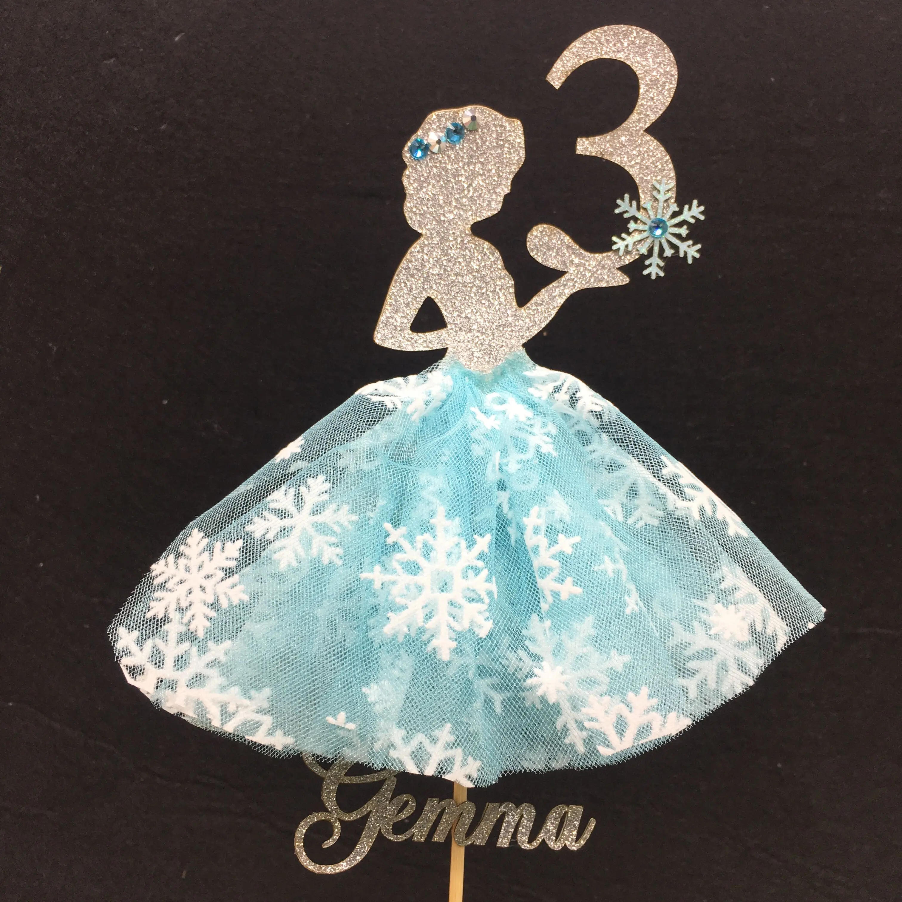 Custom name age glitter Elsas Anna birthday cake topper, Princess wonderland snowflake birthday glitter Cake topper centerpiece