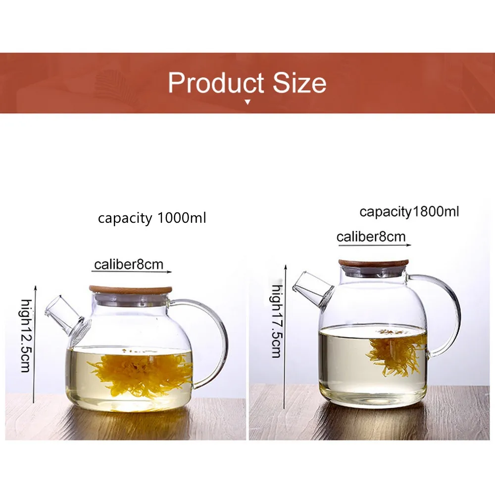 1L/1.8L Heat Resistant Glass Teapot With Lid Pot Thick Transparent Glass Flower Tea Kettle Water Container Tea Pot