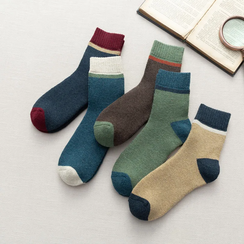 5 Paar/Set Herren-Wollsocken, verdickt, für Herbst und Winter, warm, atmungsaktiv, Business-Terry-Socken, lange Herrensocken, hohe Qualität, neu – Detail 5
