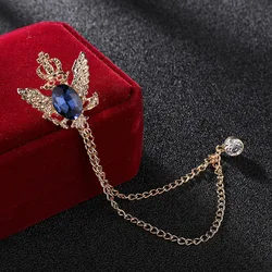 Fashion Retro Crown Rhinestones Brooch Pins Eagle Tassel Chain Lapel Pin Suit Shirt Vintage Jewelry for Women Men Accessories