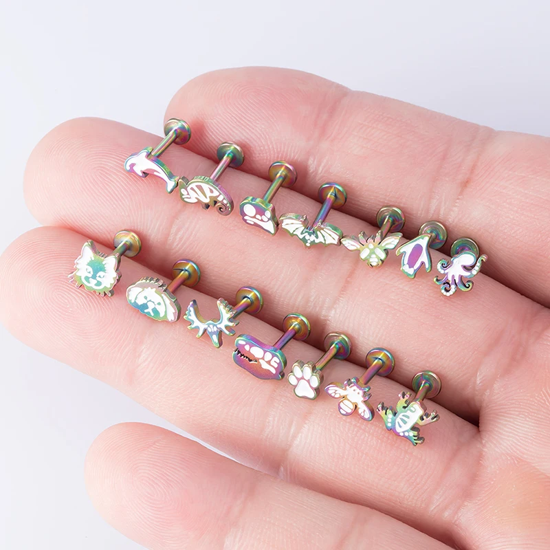 1PC 16G Stainless Steel Animal Style Labret Monroe Lip Ring Cute Ear Studs Tragus Helix Cartilage Earring Stud Piercing Jewelry