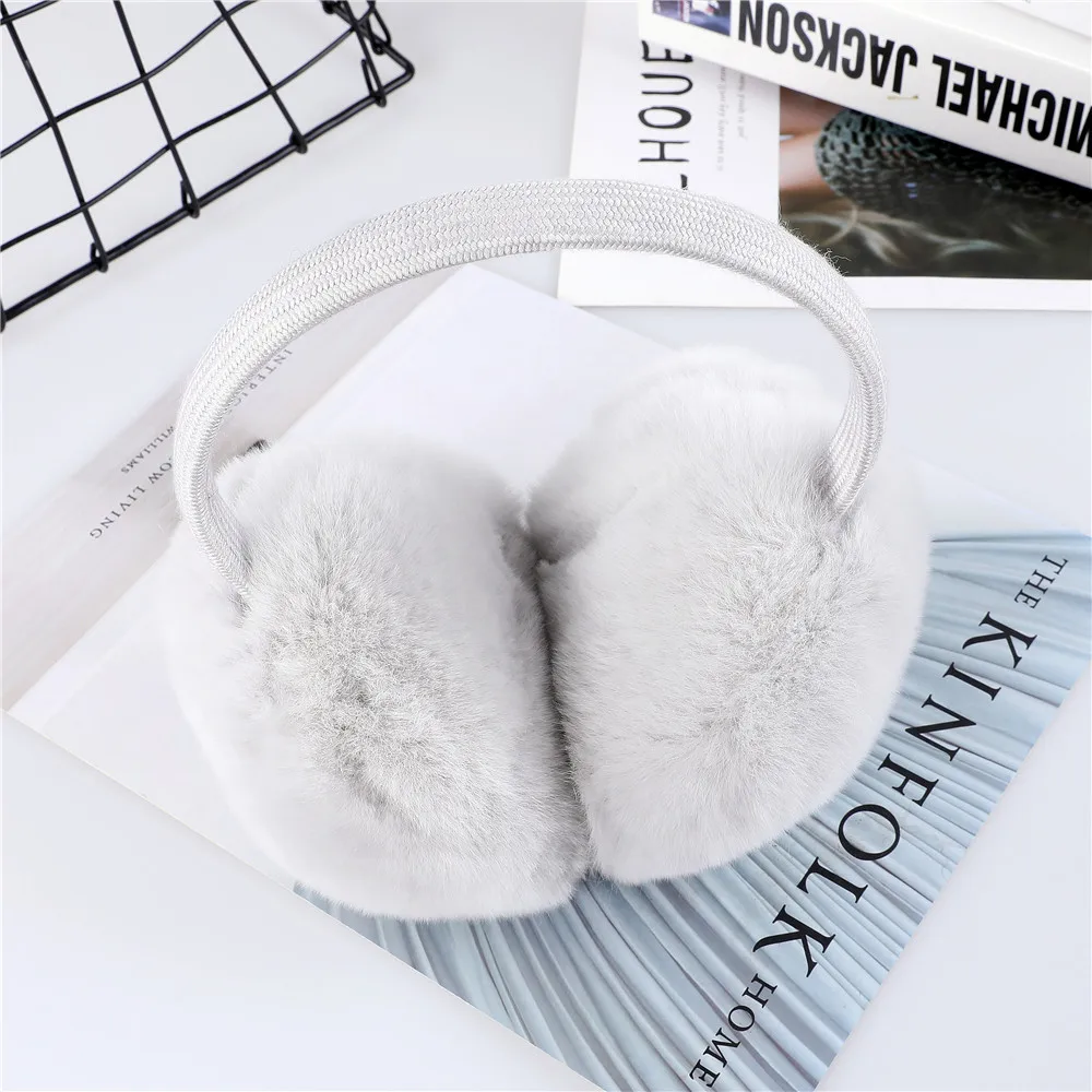 2024 New Aarrival Unisex Women\'s Winter Warm Rex Rabbit Fur Earmuffs Girls Ear Muffle Earflap Ear Cover Double Sided