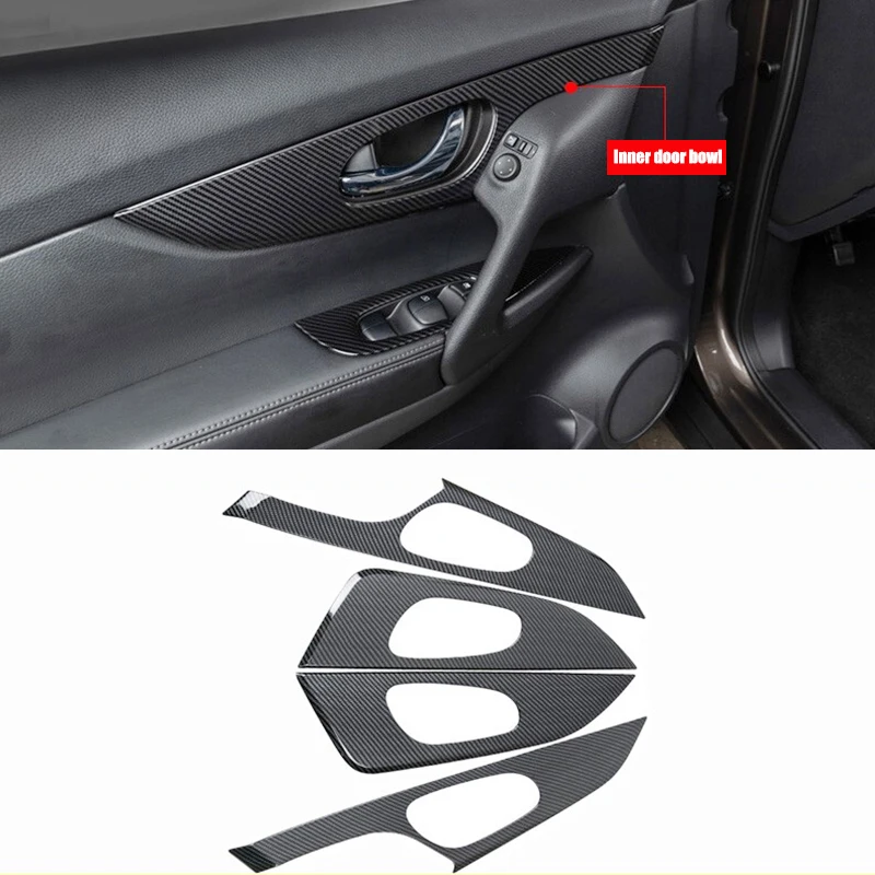 ABS Carbon fibre For Nissan Qashqai j11 Rogue 2015-2020 auto accessories Car inner door Bowl protector frame Cover Trim 4pcs