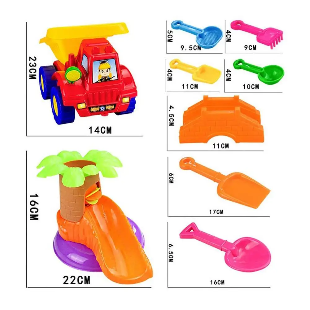 Ensemble de jouets de plage pour enfants, château de plage, jouets d'eau de sable, jouets de salle de bain pour tout-petits, chariot de jeu d'eau de sable en plein air, 14 pièces