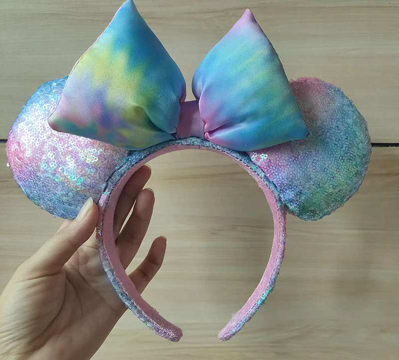 

Parks Minnie Mouse Pastel Rainbow TieDye Sequin Ears Ear Headband