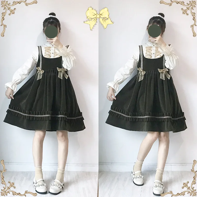 Sweet lolita dress vintage falbala bowknot cute lovely high waist princess victorian dress kawaii girl gothic lolita cos loli