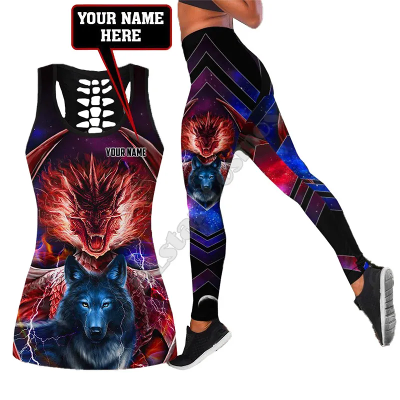 

Dragon and wolf legging hollow tank combo custom name Suit sexy Yoga Fitness Soft Legging Summer Women For Girl 01