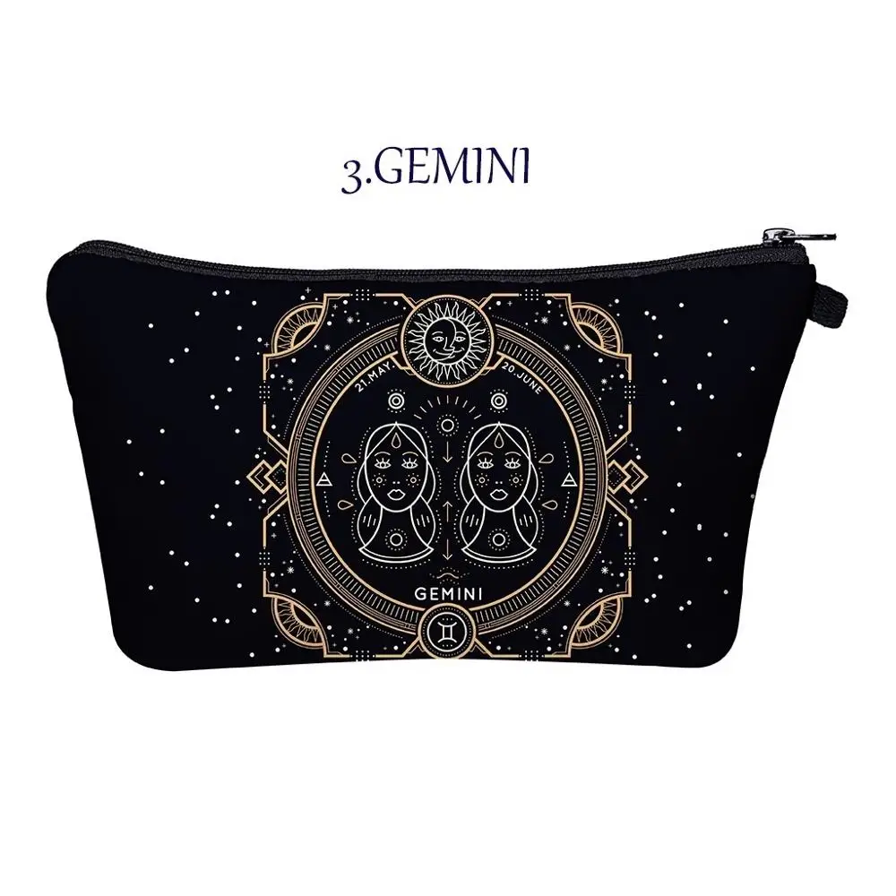 Newest Style Mysterious Black Zodiac Exclusive Custom Makeup Bag Toiletry Bag for Travelling Makeup Brush Bag Wash Pouch