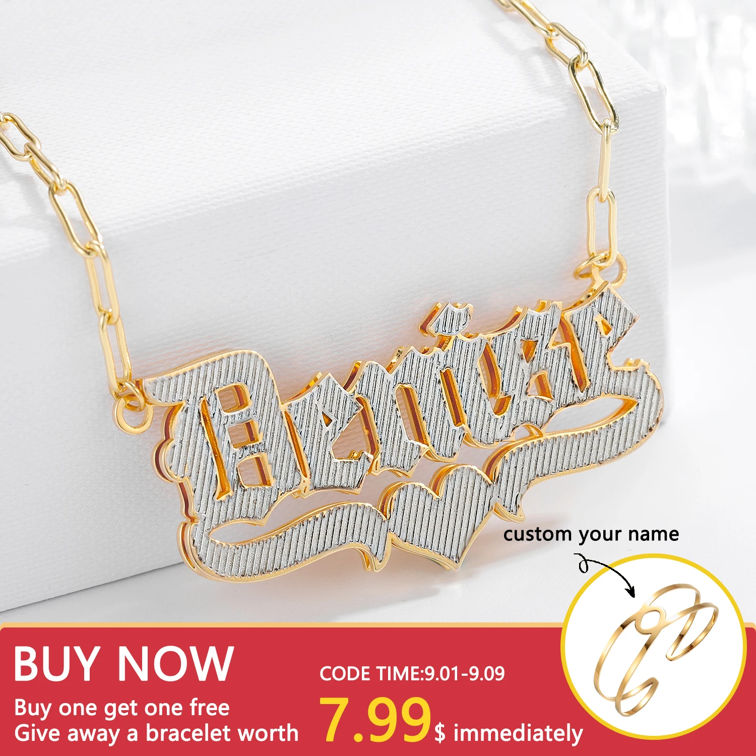 

Personalized Old English Name Necklace With Heart Two Tone 18K Gold- Plated Customized Name 3D Necklace For Women Jewelry Gift