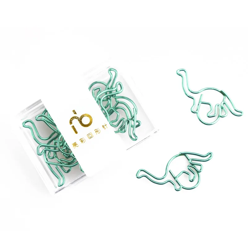 

12pcs/box Green Dinosaur Bookmark Metal Paper Clip Decor Rose Gold Colorful Book Note Decoration Binder Clip Stationery School
