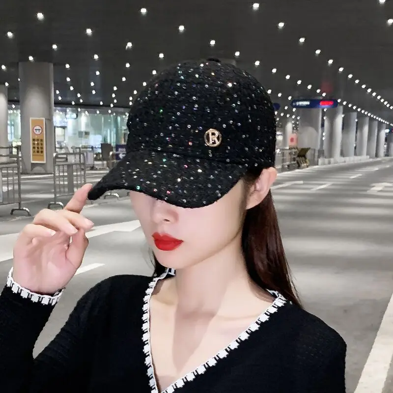 Spring Fashion Luxury Sequined R Letter Women's Sun Visor Baseball Cap High Quality Autumn Outdoor Casual Hip Hop Peaked Hat