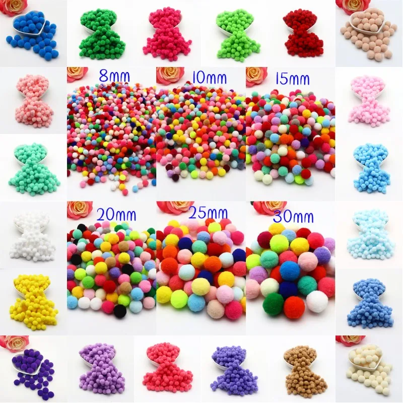 15g Fluffy Soft Pompom 8 Mm 10 Mm 15 Mm 20 Mm 25 Mm 30 Mm Plush Pompom DIY Home Decoration Crafts Toys