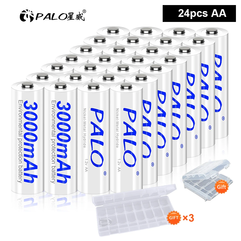 NewPALO 1.2V AA Rechargeable Batteries 3000mAh Ni-MH 100% Original High Capacity Current AA Battery Rechargeble for Camera Toys