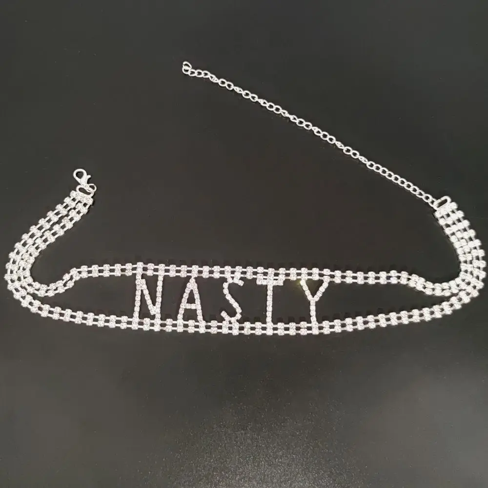 Fashion Sexy Rhinestone Letter Doublelayer Necklace Jewelry Personality Street Shoot Shiny Crystal Ladies Neck Chain Accessories