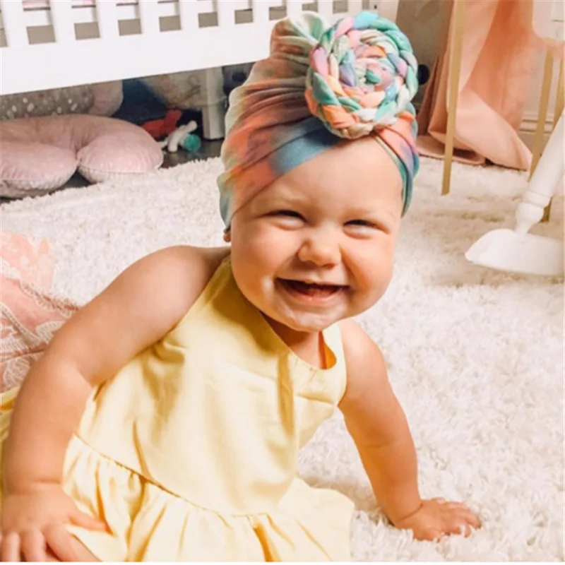 Print Baby Cotton Beanies Cute Bear Ear Bowknot Turban Hats Sweet Soft 0-4T Elastic Caps for Newborn Baby Boy Girls Headwraps