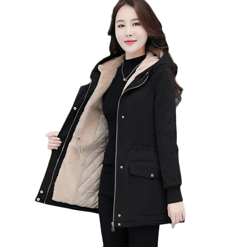 2025 Winter New Long Cotton Jacket Women's Hooded Parka Overcoat Loose Plus Size Thick Warm Outerwear Casual Trench Coat 80kg