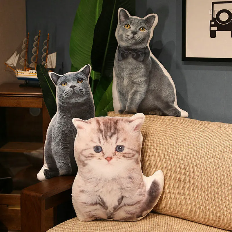 50CM Simulation British Shorthair Cat Plush Toys 3D Printed Animal Pillow Cushion Stuffed Home Decor Birthday Gifts