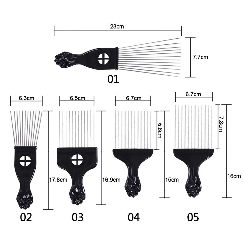 Uso en salón, peine de selección afroamericano de Metal negro, peines para el cabello, peine Afro para herramienta de estilismo de peluquería