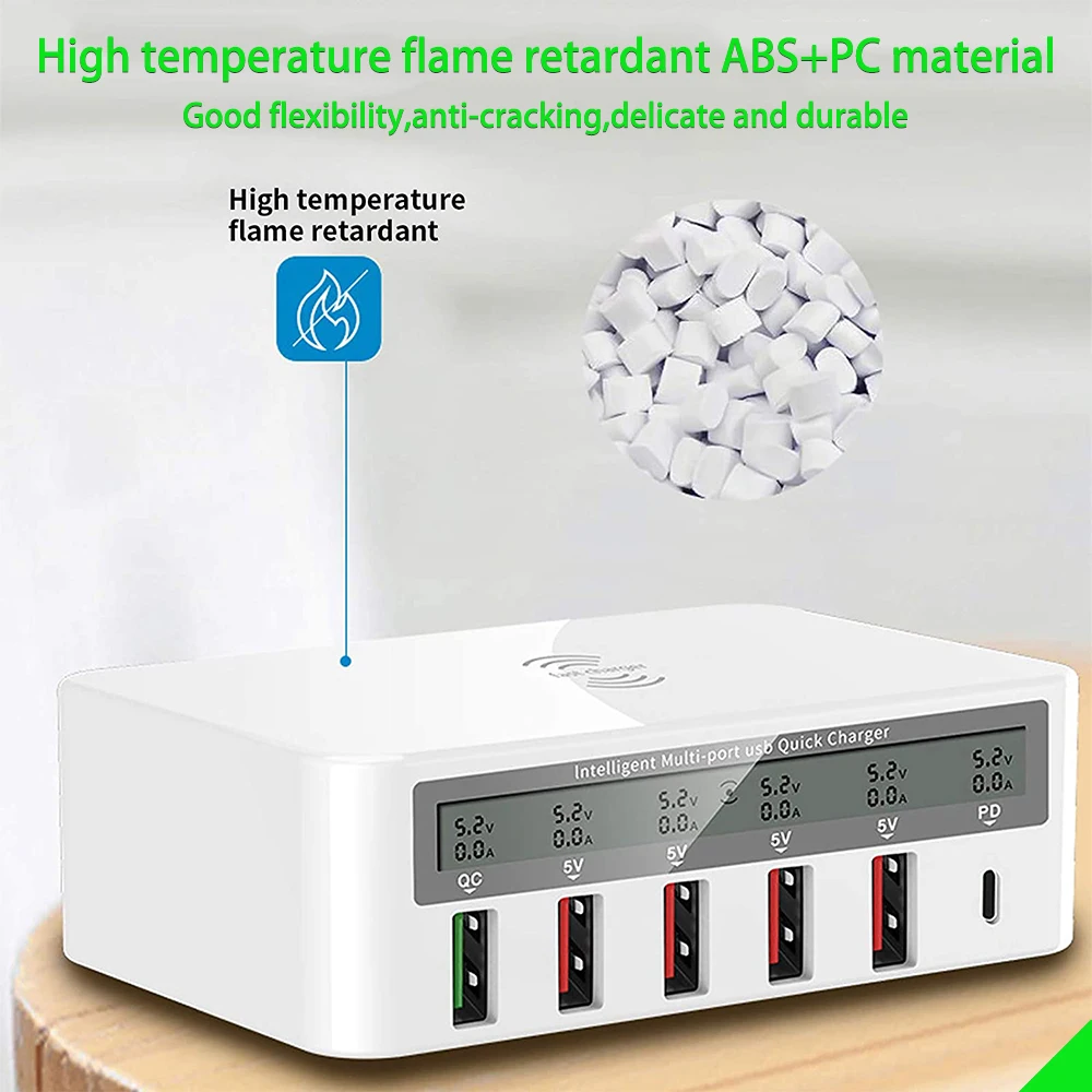 Caricabatterie USB da 100W QC3.0 PD caricabatterie LCD intelligente a ricarica rapida caricabatterie Wireless veloce per iphone8 X Samsung Xiaomi