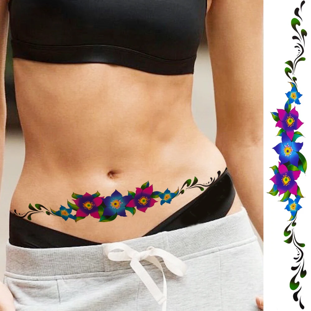 Flash Butterfly Flower Temporary Tattoos Sticker For Women Sexy Fake Tattoos Realistic Long Lasting Waist Line Art Tatoo Sheets