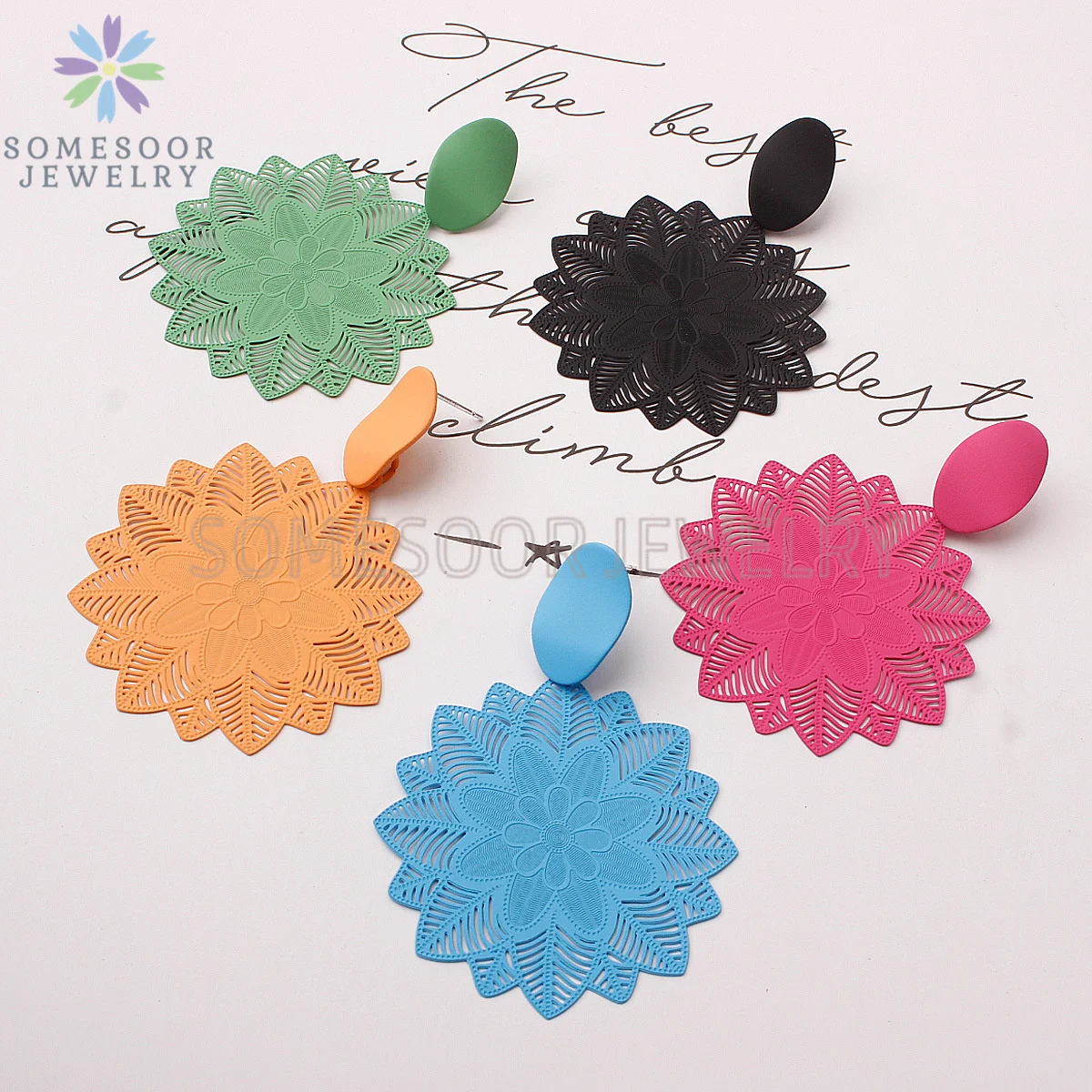SOMESOOR Vintage Black Forest Flower Stub Earrings Big Hollow Bohemian Korean Drop Dangle Gothic Accessories Jewelry Women Gifts