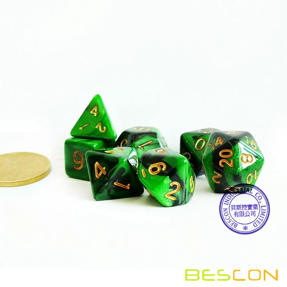 Bescon Mini Two Tone Polyhedral RPG Dice Set 10MM, Small Dice Set D4-D20 in Tube, 7pcs set