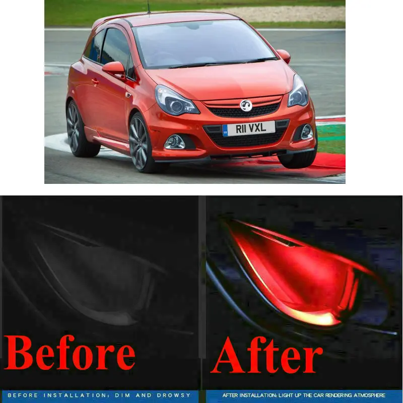 

4pc CF style stickers on cars interior inside door handle atmosphere lamp for opel CORSA c D E MERIVA B movano karl Combo