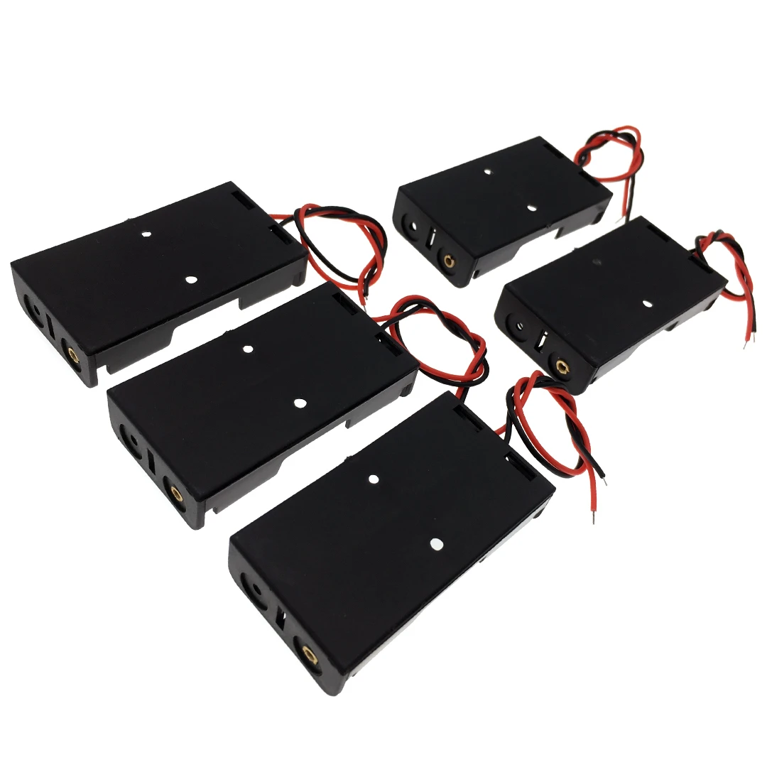 5Pcs 2 x 1.5V AA Battery Holder AA Battery Case Battery Box Black  Wire Leads