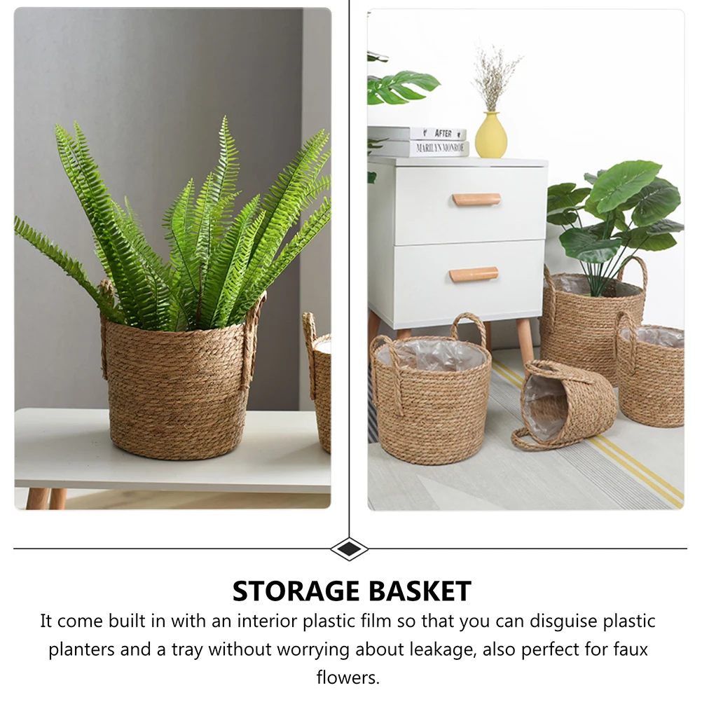 Basket Woven Flower Plant Planter Storage Pot Vase Seagrass Rattan Straw Baskets Flowerpot Wicker Rope Holder Pots Rustic Floor