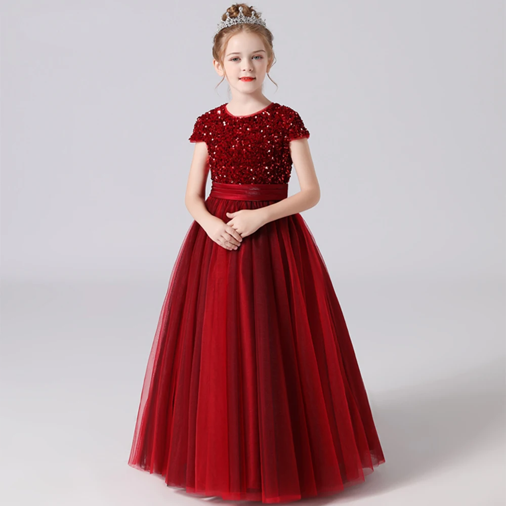 Dideyttawl-vestidos de flores personalizados para niña, vestidos de boda para dama de honor, lentejuelas de tul hinchadas, fiesta de cumpleaños, desfile, princesa