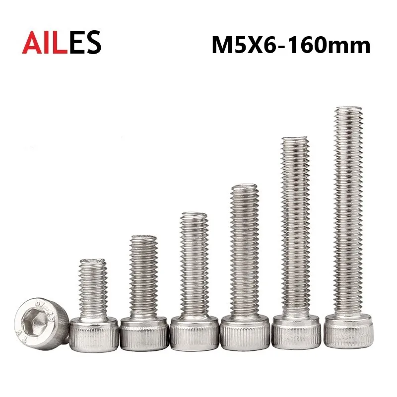 

M5 304 Stainless Steel Allen Hexagon Hex Socket Cap Head Screws Bolt DIN912 M5x6 8 10 12 22 25 30 35 40 45 100 110 130 150 160mm