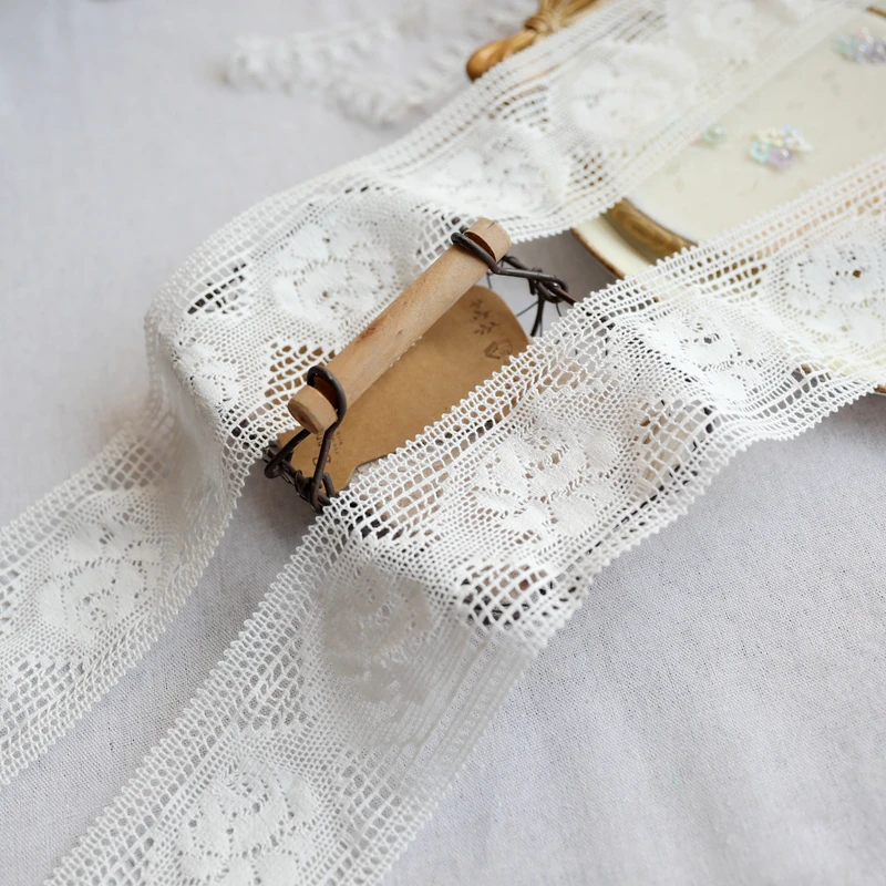 Good Quality 3yards/lot Milk White /bleach Rose Flower Cotton Thread Lace Trim Hollow Out Waved DIY Sewing Craft Accessory X465
