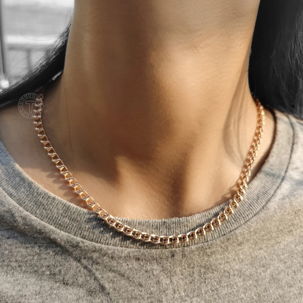 Fashion 585 Rose Gold Color Chain 3mm 5mm Wide Snake Link Necklace For Women Girls  Wedding Party Gifts 50cm 60cm CN41A