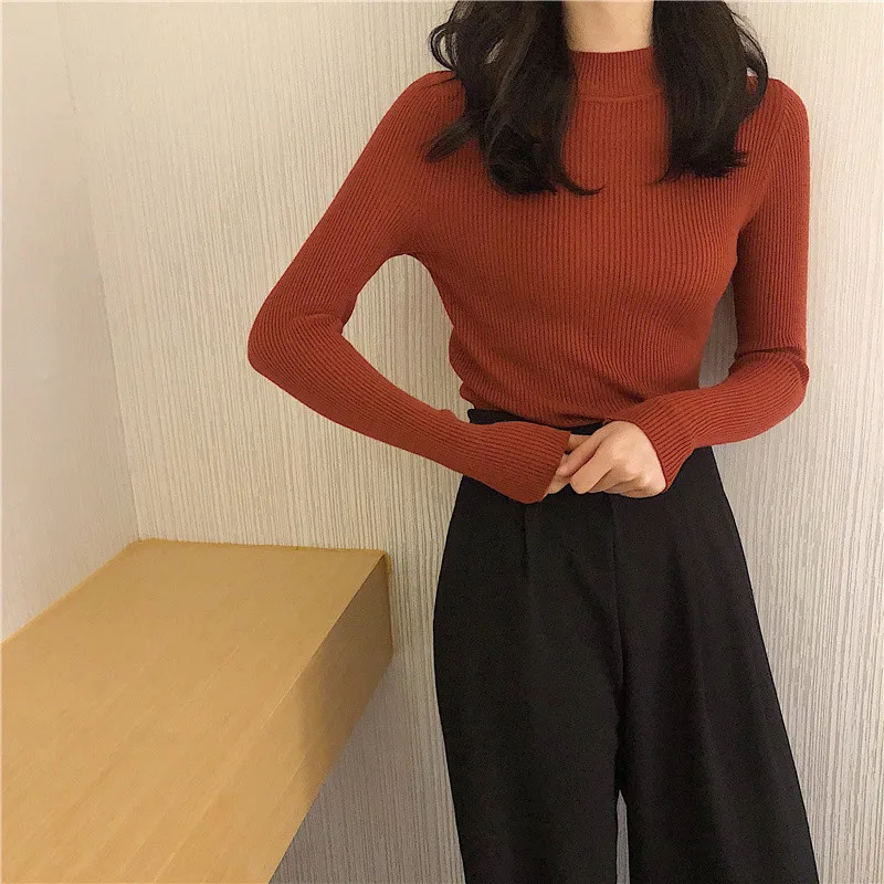 Women Pullovers Sweater Autumn Winter Turtleneck Knitted Sweater Women Tops Long Sleeve Short Slim Sweater Girls