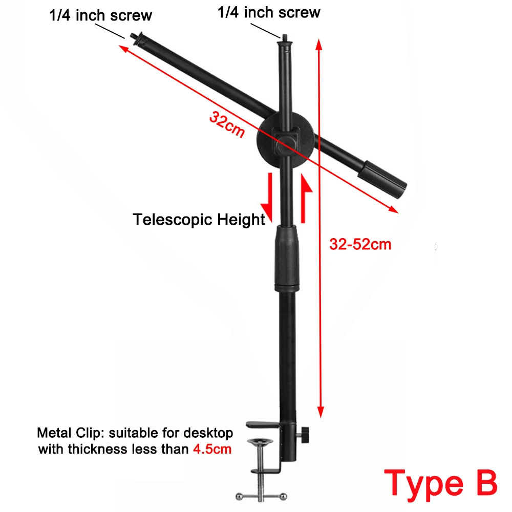 Microphone Stand Mic Stand Desk Microphone Bracket Phone Tripod Boom Arm Adjustable 3/8 Inch Screw Live Equipment