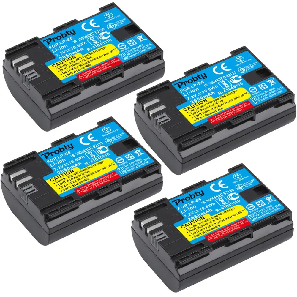 PROBTY  LP E6 LPE6 LP-E6 E6N Battery 2650mAh + LED Dual Charger For Canon EOS 5DS R 5D Mark II 5D Mark III 6D 7D 80D EOS 5DS R C