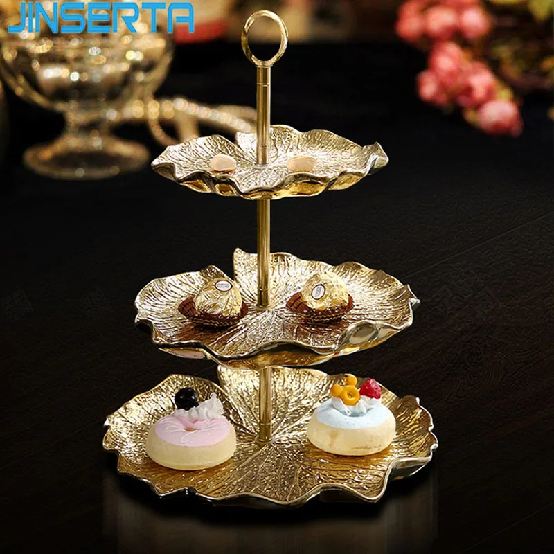 

JINSERTA 2-layer Ceramic Storage Tray Gold Dessert Fruit Snack Plate Jewelry Display Plate Cosmetic Organizer Home Decor Tray