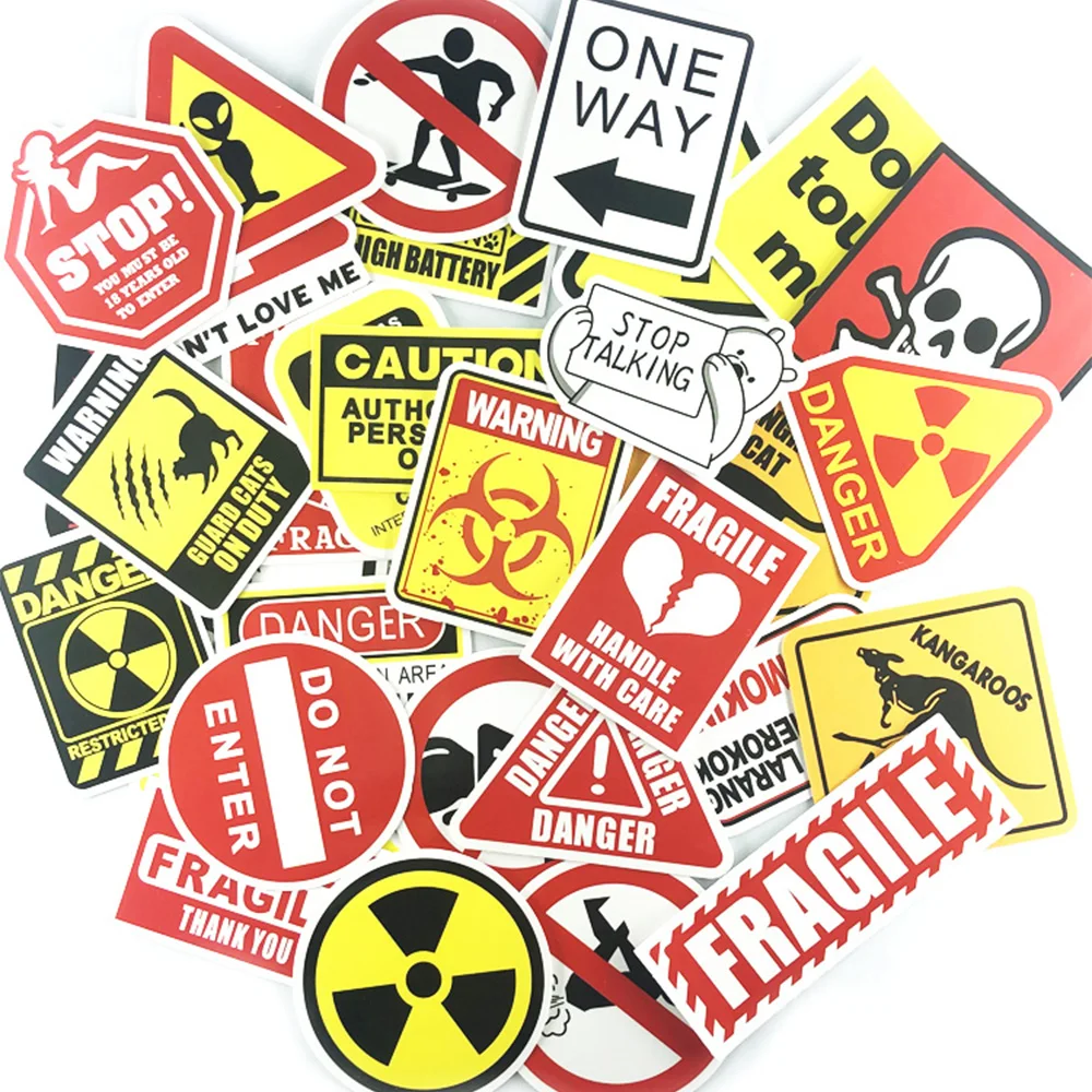 Caution Warning Sticker Set Funny Fragile Stickers for DIY Motorcycle Laptop Decoration 50pcs / set