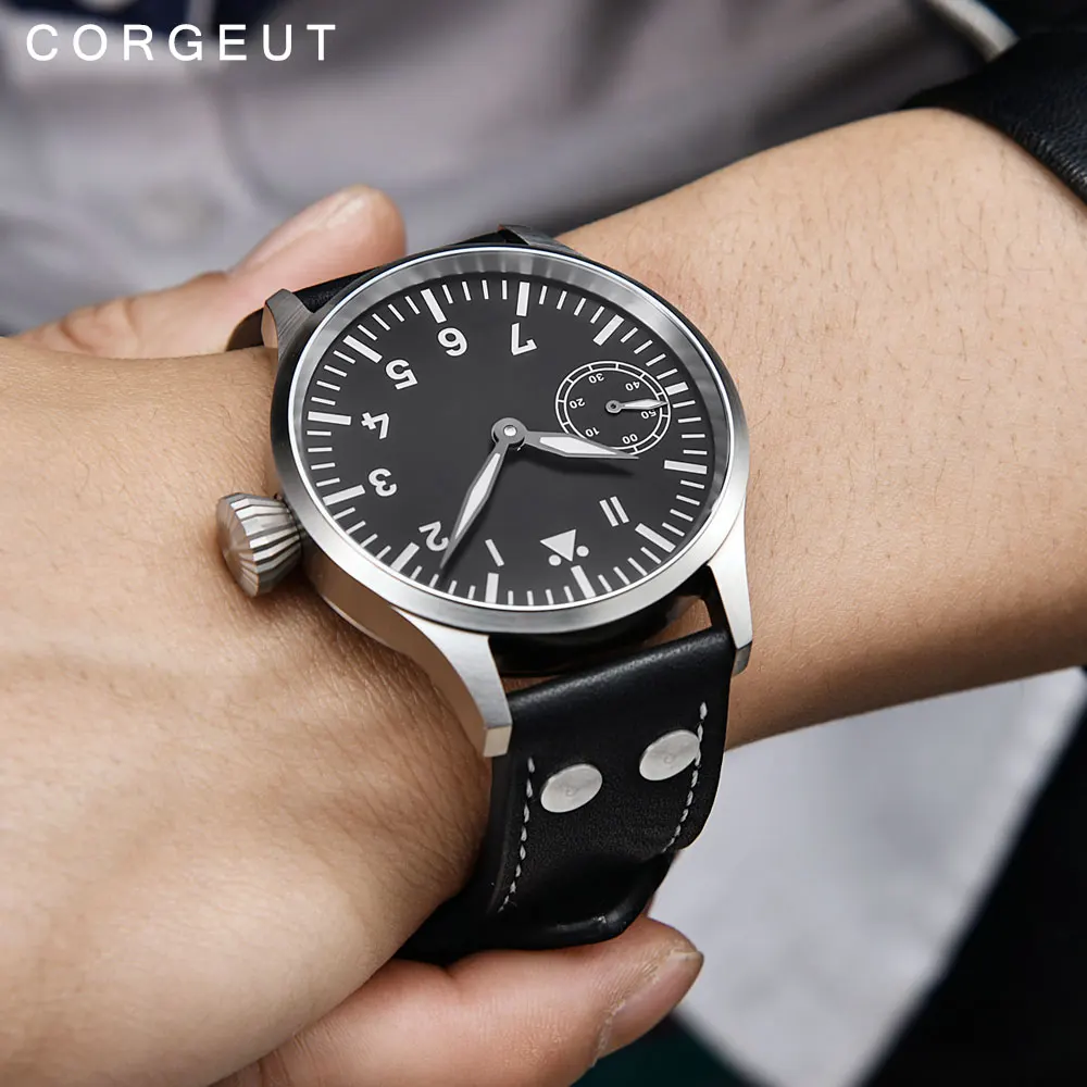 Corgeut 17 Jewels Mechanical Hand Winding Watch 3600 Movement 6497 Fashion Leather Sport Luminous Man Luxury Brand Watch