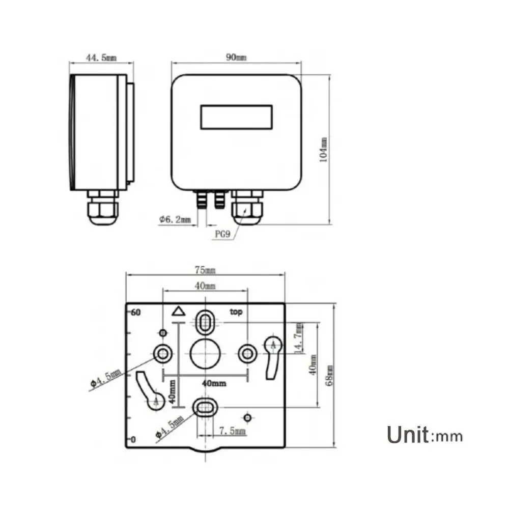 Sensor de presión diferencial digital HVAC ± 100Pa Pantalla LCD Salida 4-20mA/0-10V Monitor de presión de tuberías