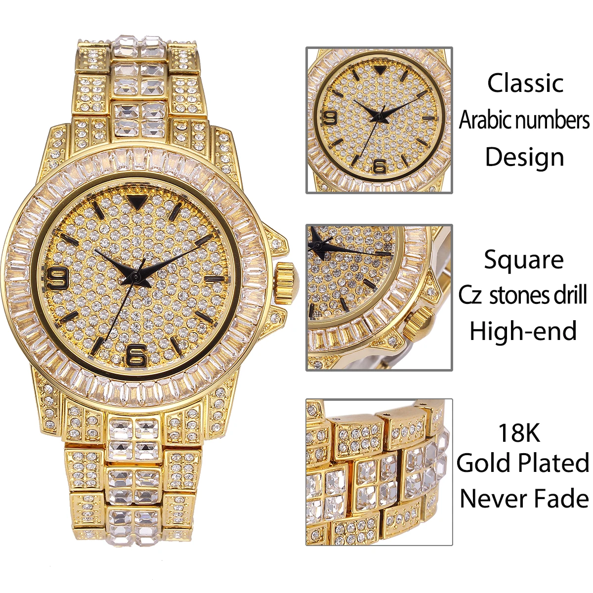 Männer Uhren Top Marke PLADEN Luxus Diamant Gold Quarzuhr Klassische Design Hip Hop Armbanduhr Wasserdichte Automatische Datum Uhr