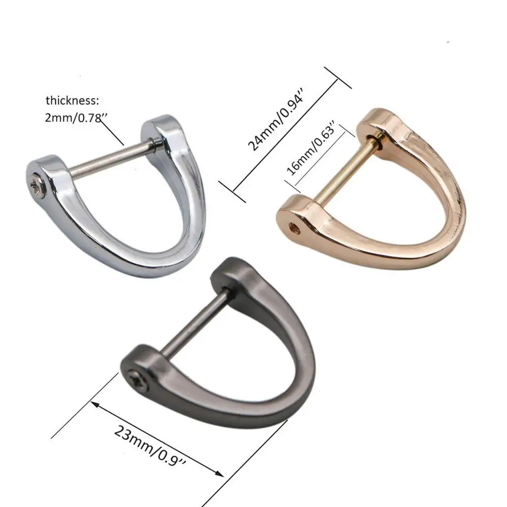 Pack of 3 Loop D-Rings Screw in Shackle Semicircle D Ring for DIY Leather Craft Accessories