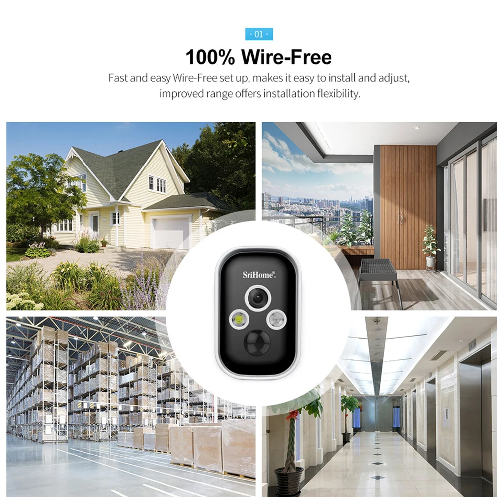 Srihome-Caméra de surveillance intérieure IP WiFi HD 1296p (SH033), dispositif de sécurité domestique sans fil, étanche IP66, avec base de données 4CH et vision nocturne